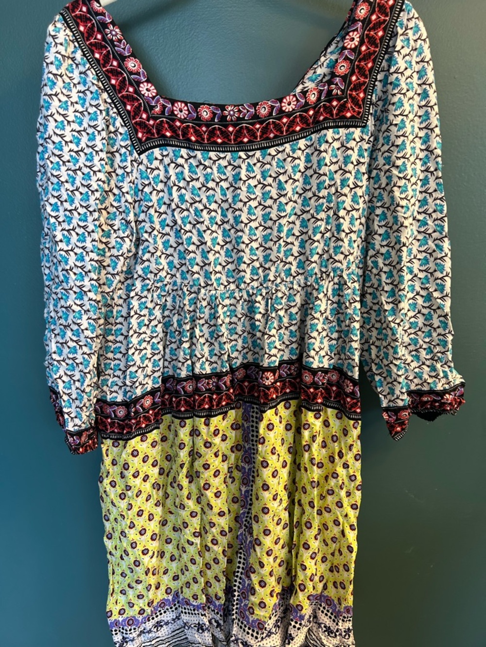 Beige by eci Floral Mix Dress in Blue, Red & Black
